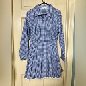 Freemarket Vintage Blue White Gingham Pleated Dress w/ lace detail sz L